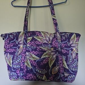 Floral Quilted Vera Bradley Batik Leaves Tote Bag, Over Luggage Handle As Well
